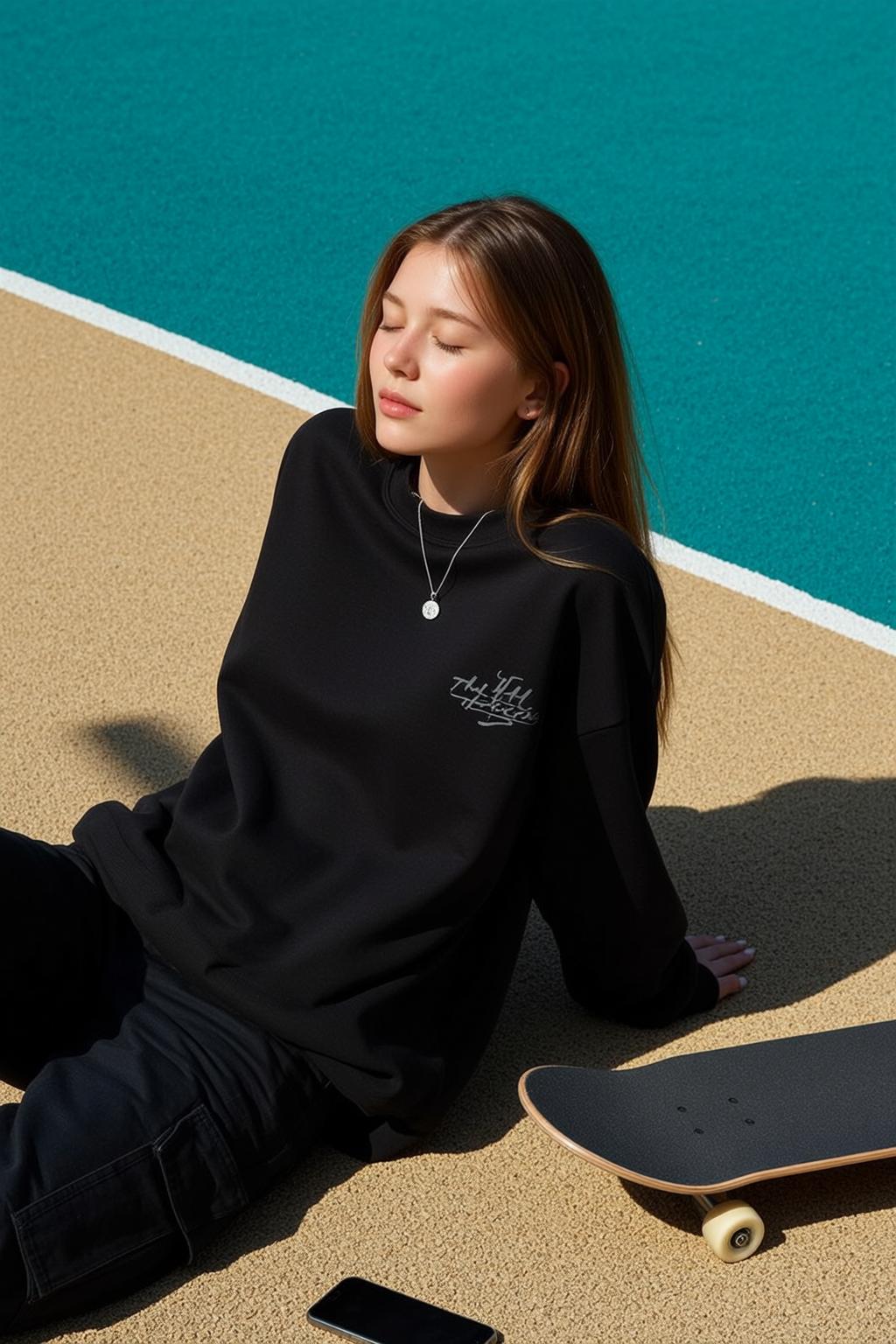 Skate Park Serene Woman Huf Sweatshirt Pose