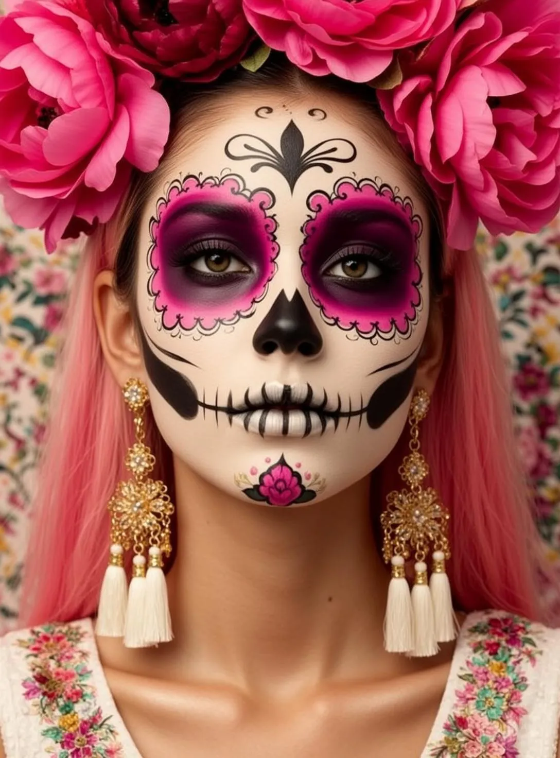 Sugar Skull Floral Blouse Portrait