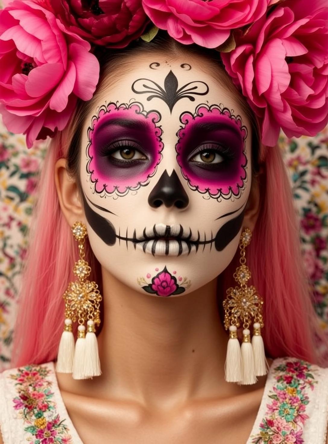 Sugar Skull Floral Blouse Portrait