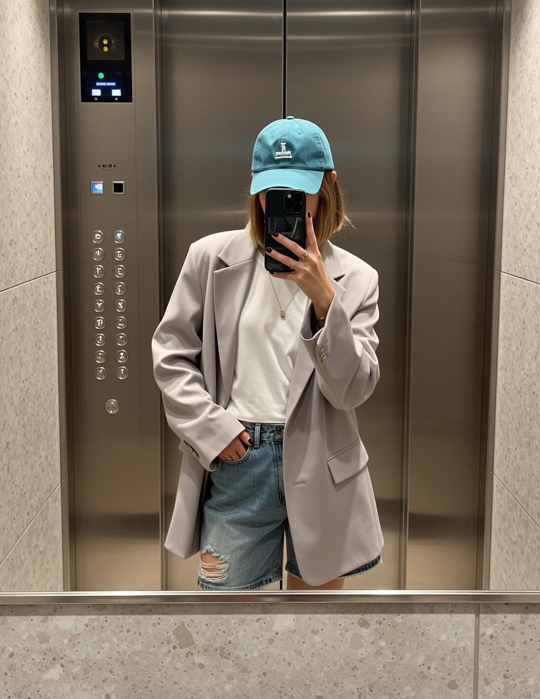 Light Grey Oversized White T Shirt Elevator Mirror Metal