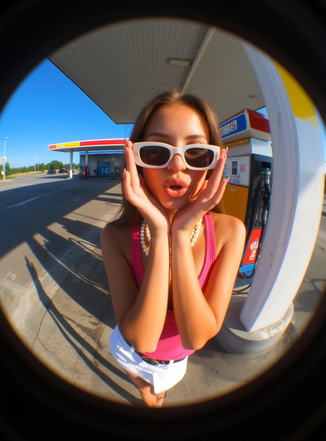 Fisheye Young Long Brown Tanned Pink Tank