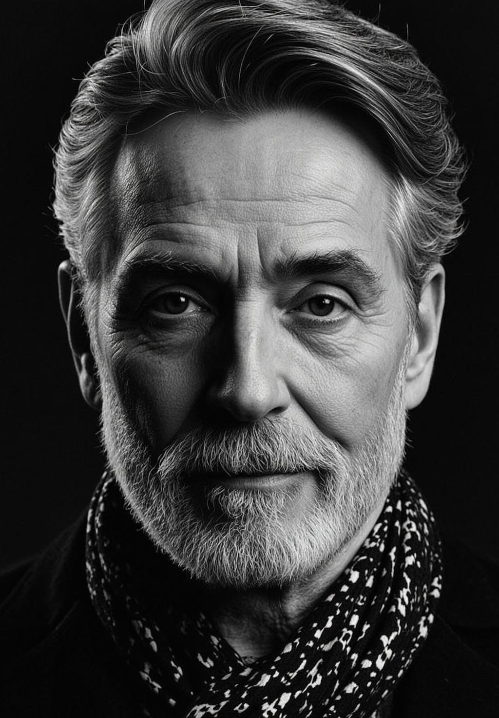 Photorealistic Black And White Medium Close-up Portrait Older Man With