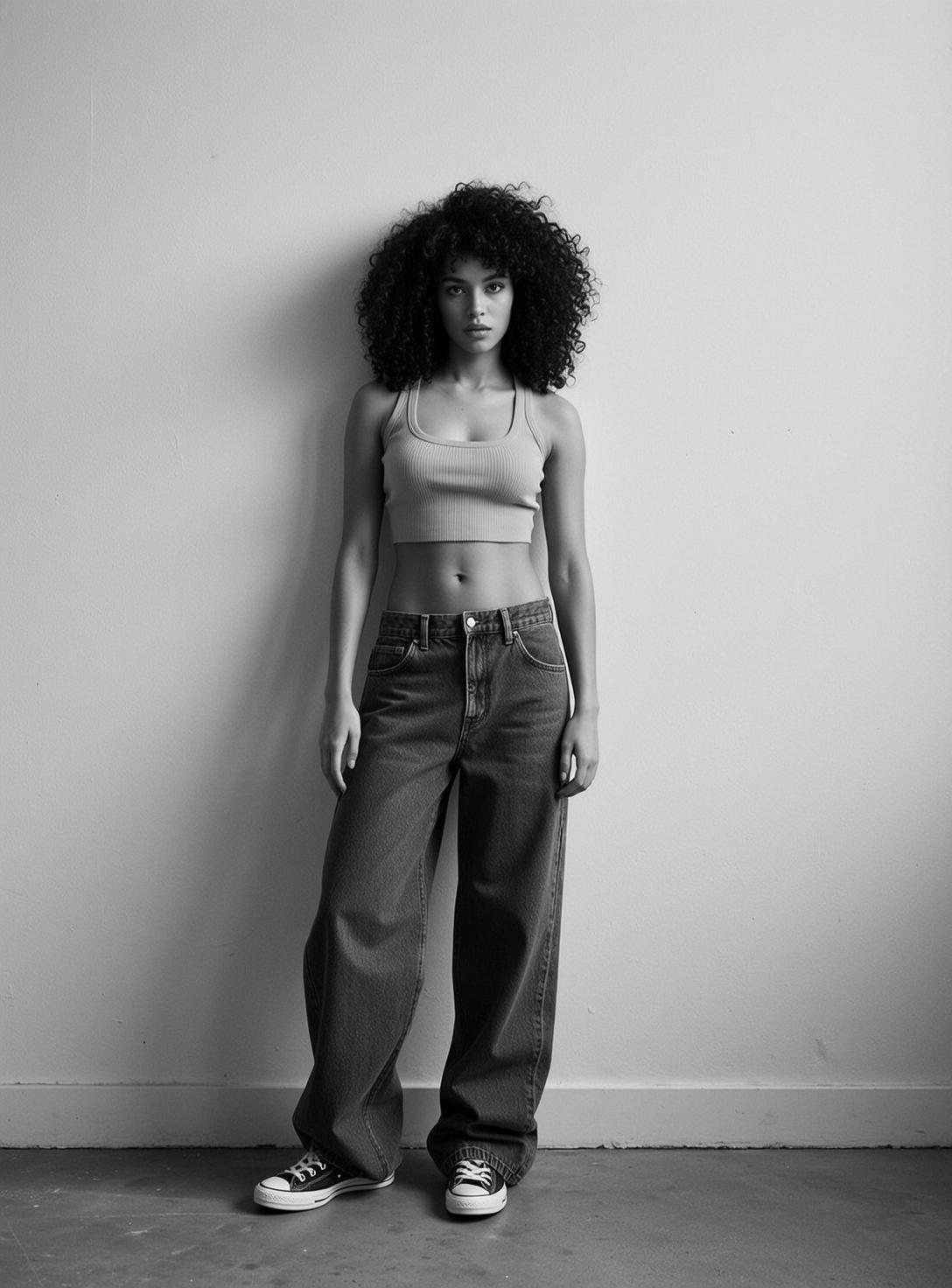 Full-body Vertical Black And White Photograph Captures Young Woman With