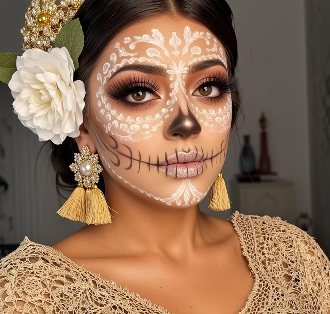 Halloween Makeup Sugar Skull Dark Brown Pulled