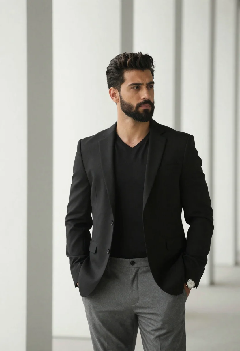 High-resolution Professional Portrait Handsome Man With Dark Hair And Well-groomed reference photo
