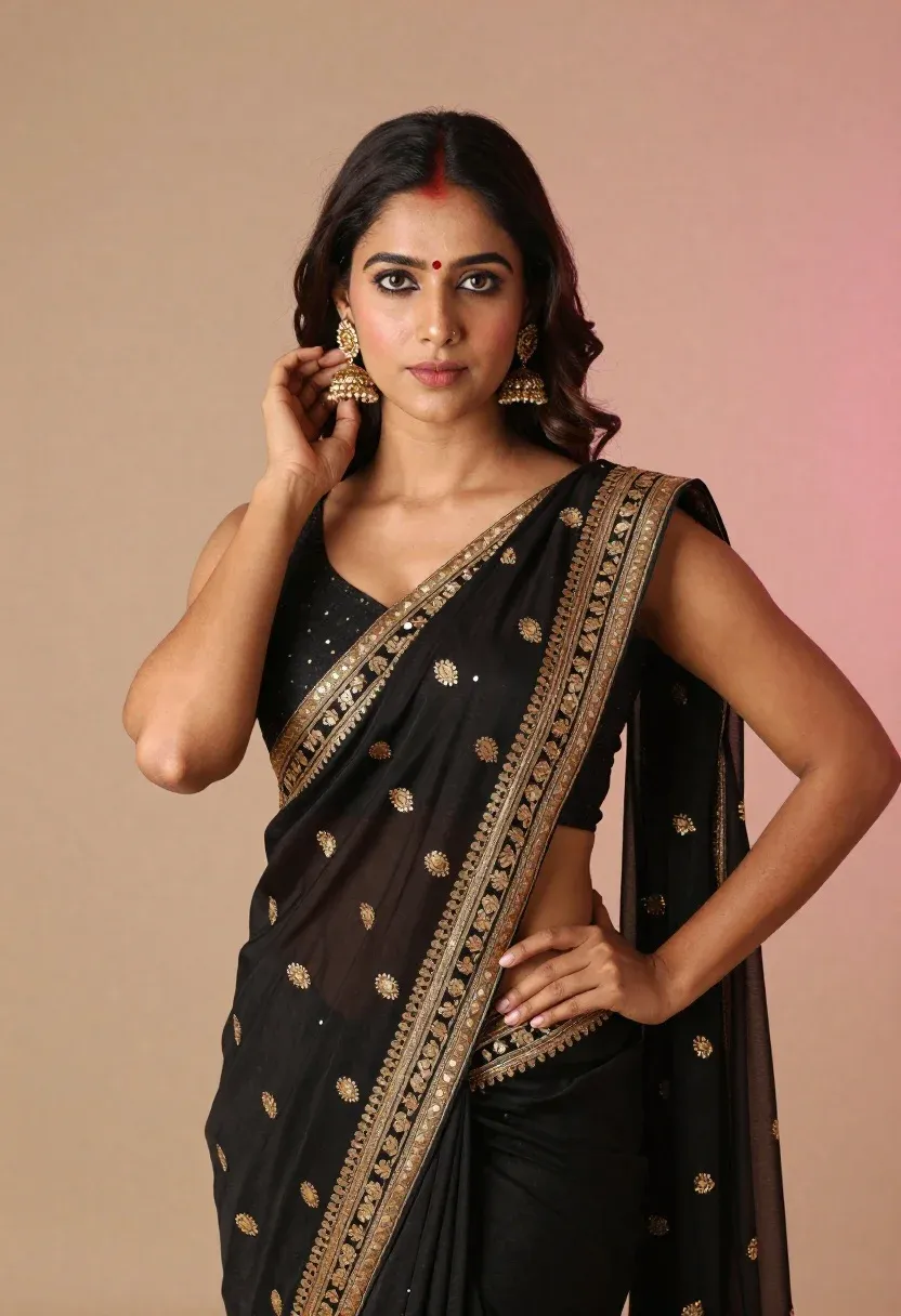 Confident Young Woman With Dark Hair And Bindi Her Forehead