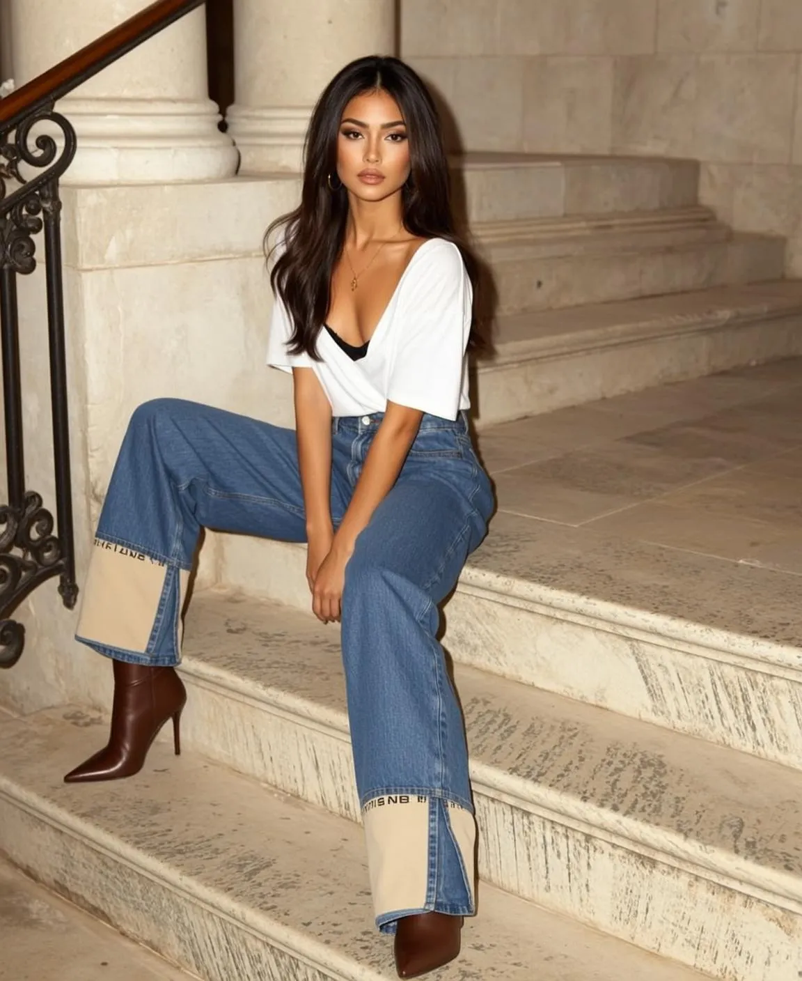 Y2k Young Long Dark Wavy Tan White