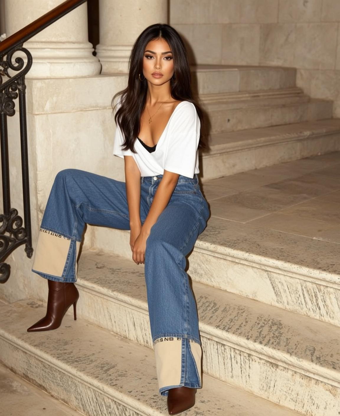 Y2k Young Long Dark Wavy Tan White