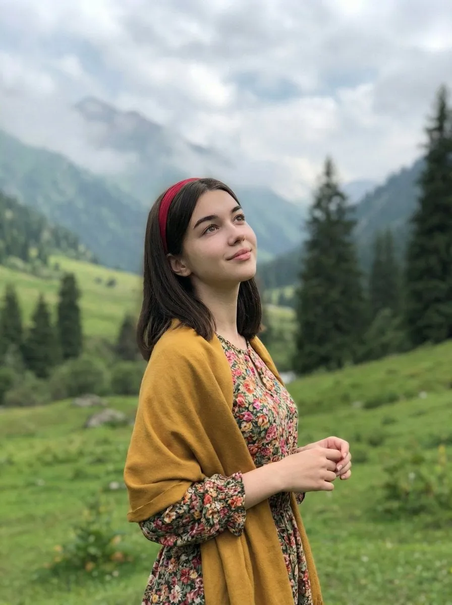 Makeup And Mountain Valley Floral Dress Yellow Shawl