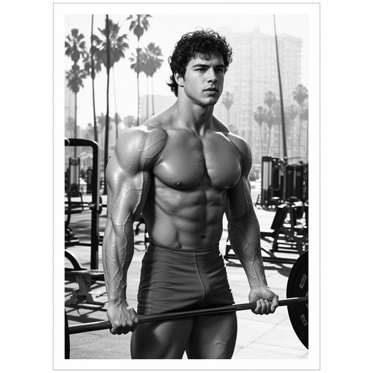 Muscular Curly Dark Tan Red Athletic Shorts