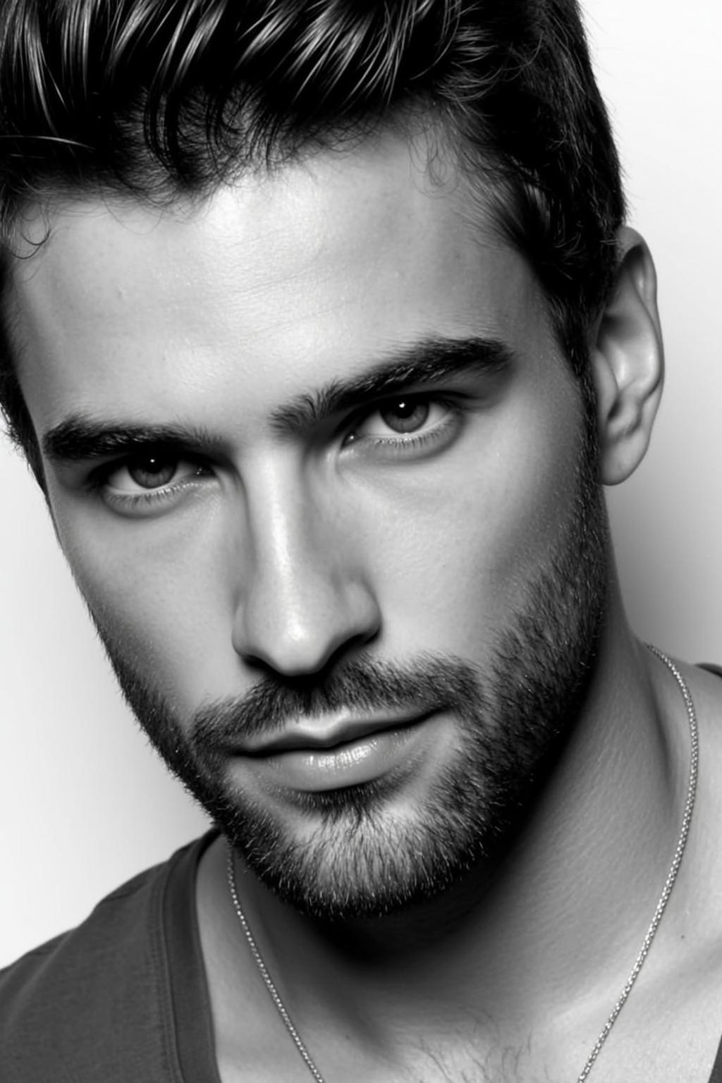 Close-up Headshot Portrait Young Man With Dark Styled Hair Swept