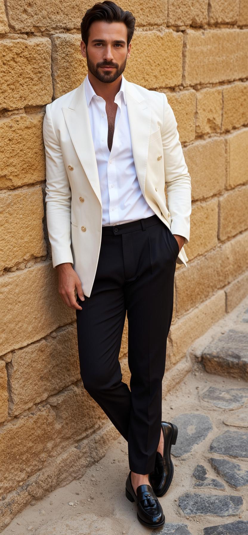 Handsome Dark Styled Tanned White Dress Shirt