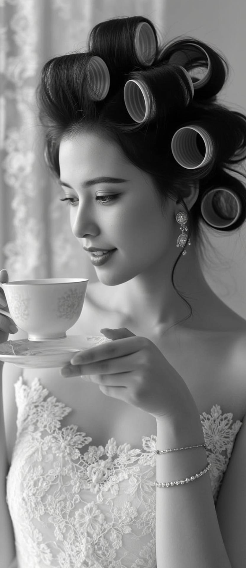 Black And White Vertical Medium Shot Photograph Captures Young Woman
