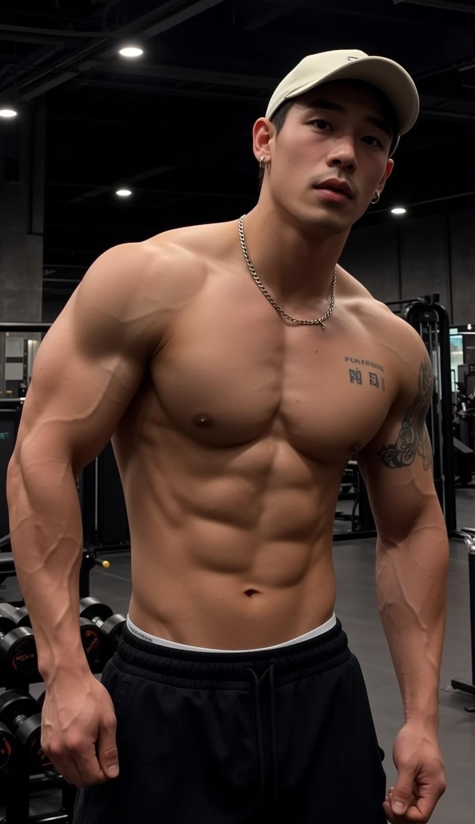 Muscular Short Dark Tan Black Athletic Shorts