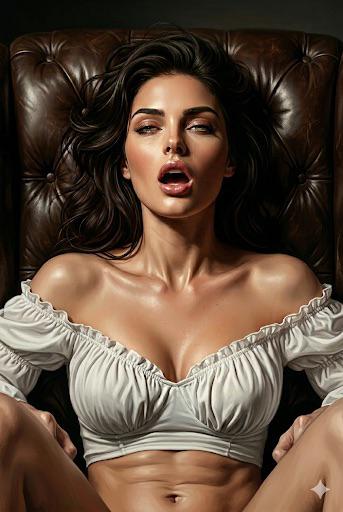 Reclining In White Crop Top On Leather Armchair