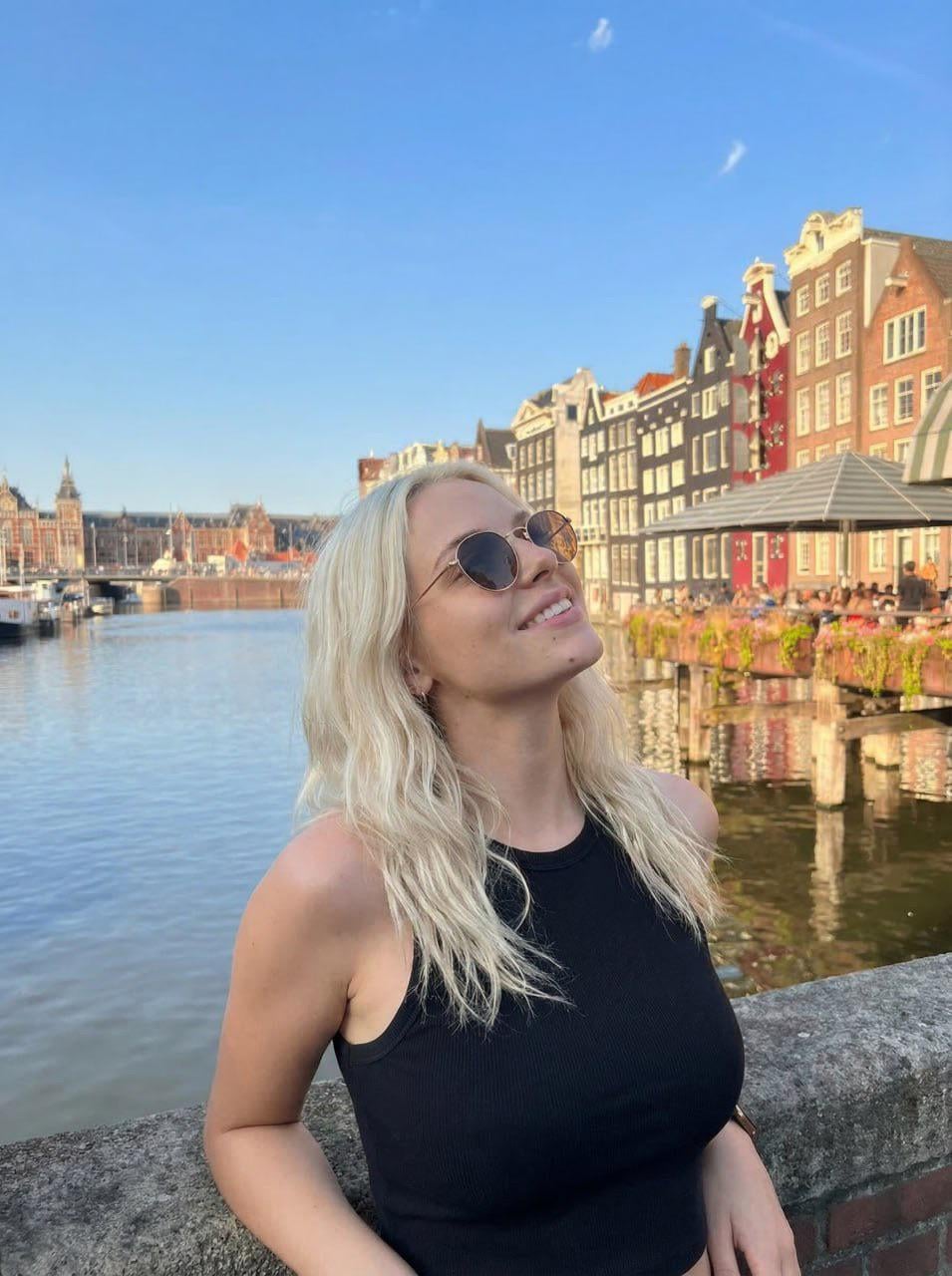 Amsterdam Canal Golden Hour Stone Bridge Outfit