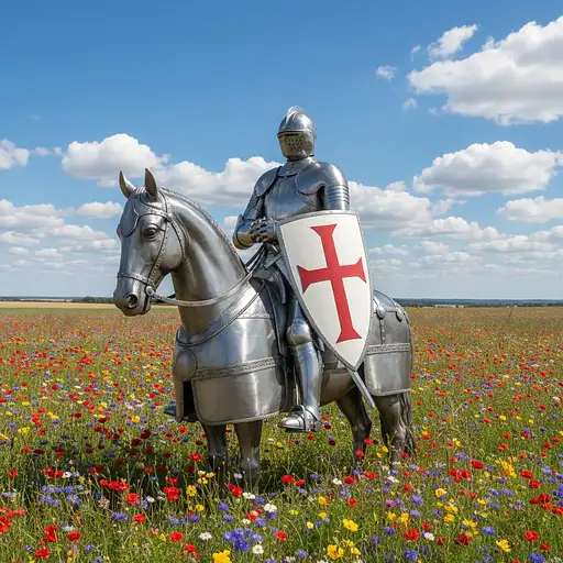 The Image Depicts Life-sized Statue Saing George Your Horse Field