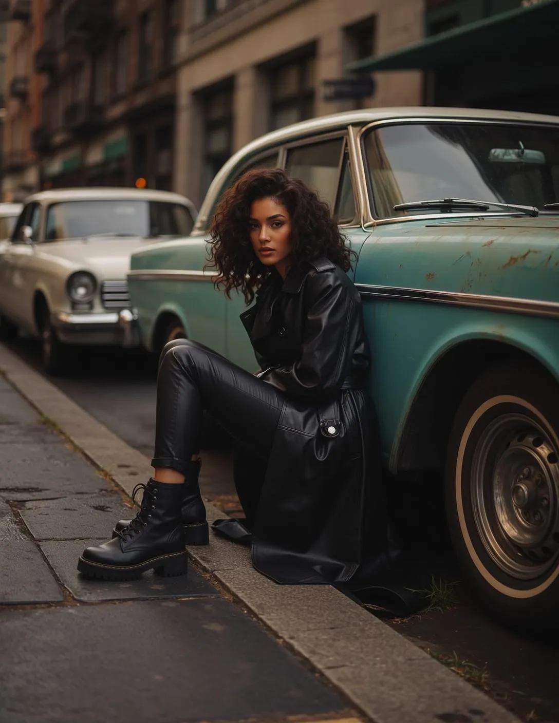 Leather Trench Coat City Street
