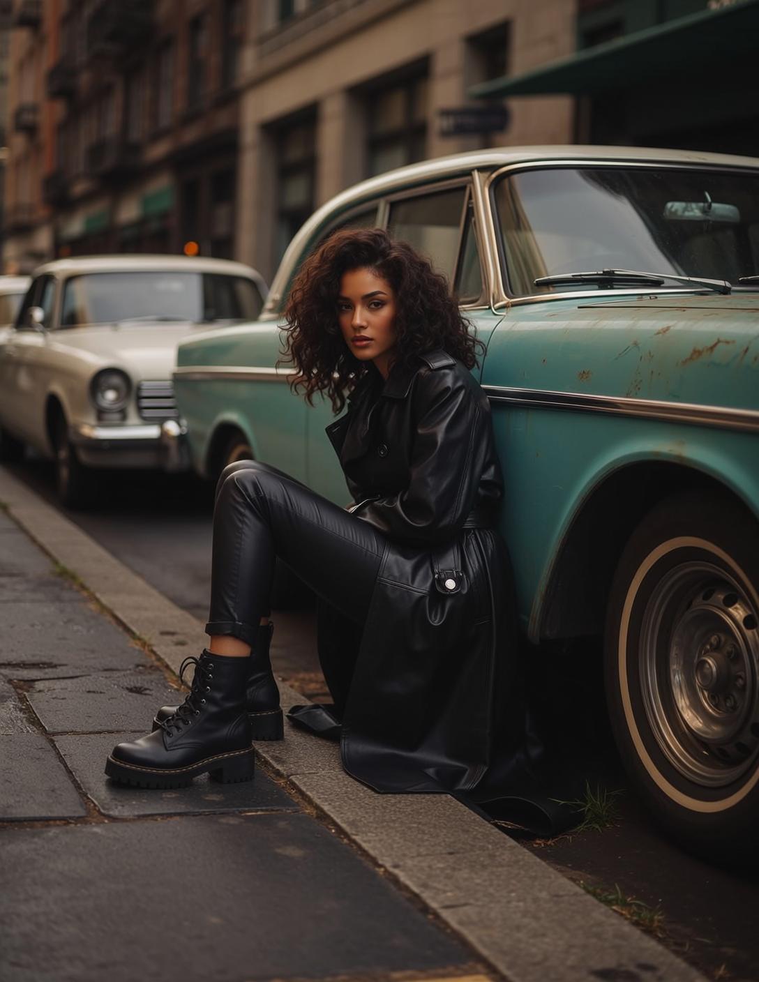 Leather Trench Coat City Street
