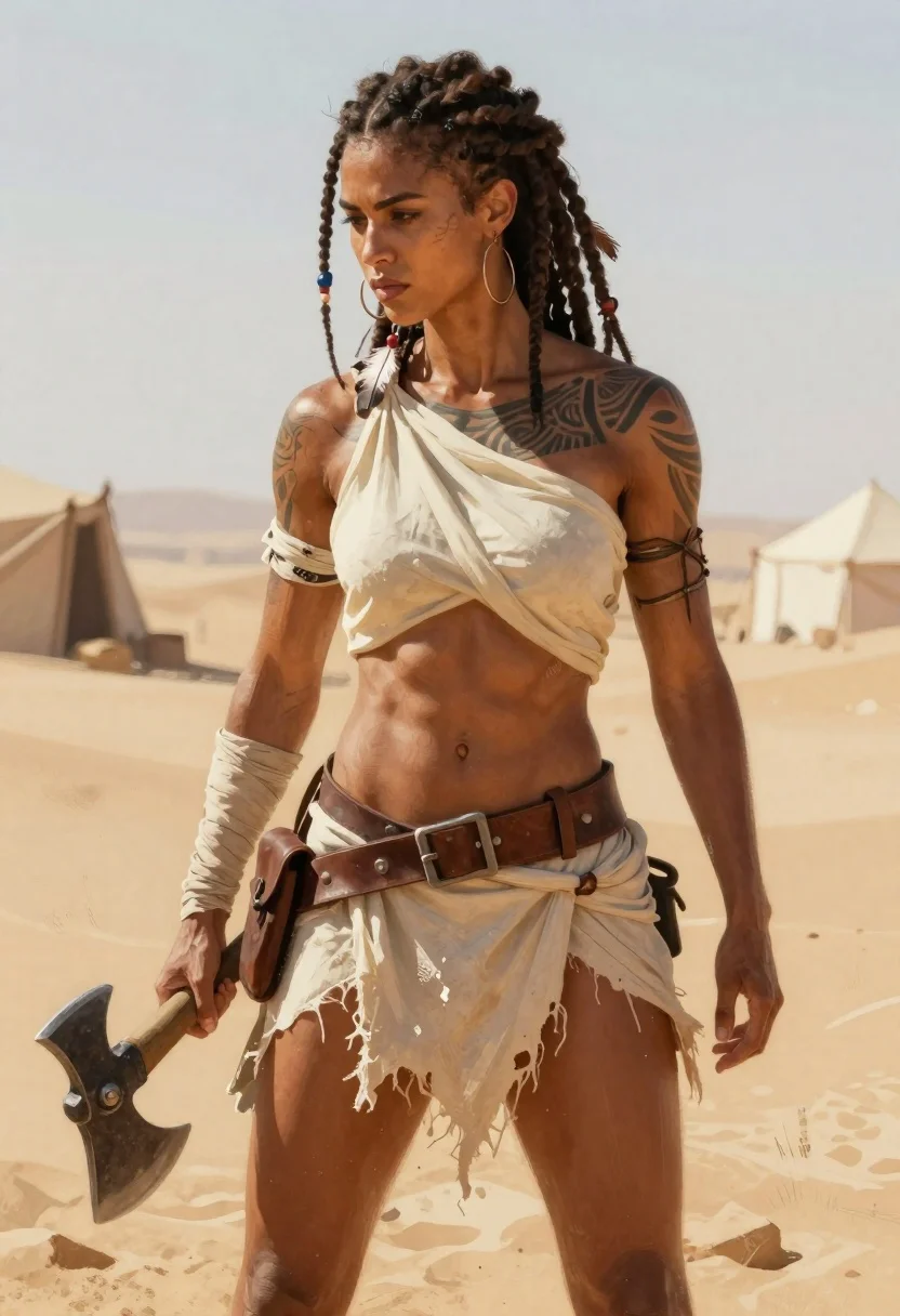 Digital Painting Muscular Woman Warrior Arid Desert Setting Subject Athletic reference photo