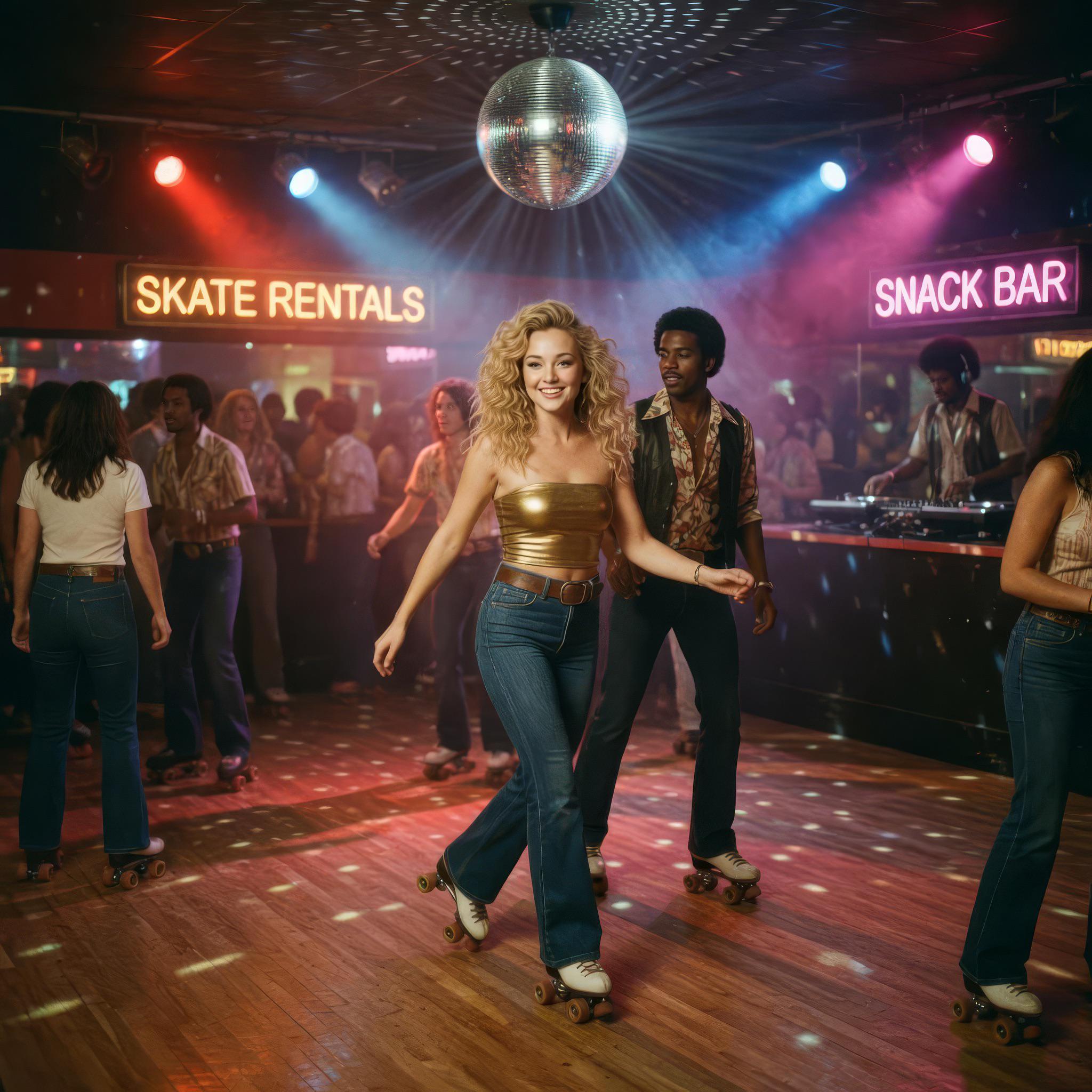 1970s Roller Rink Disco Lights Joyful Skater