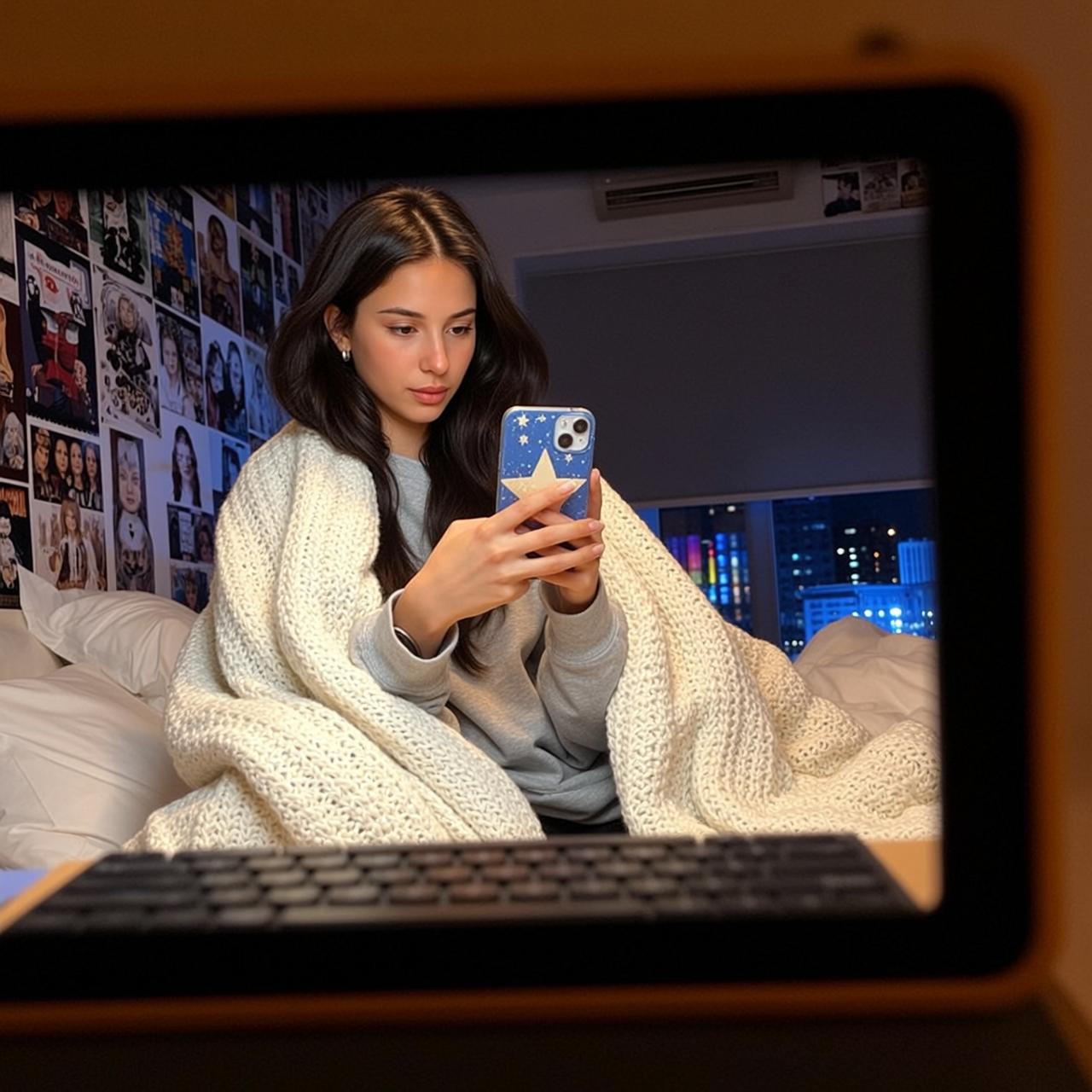 Cream Blanket Bed Phone