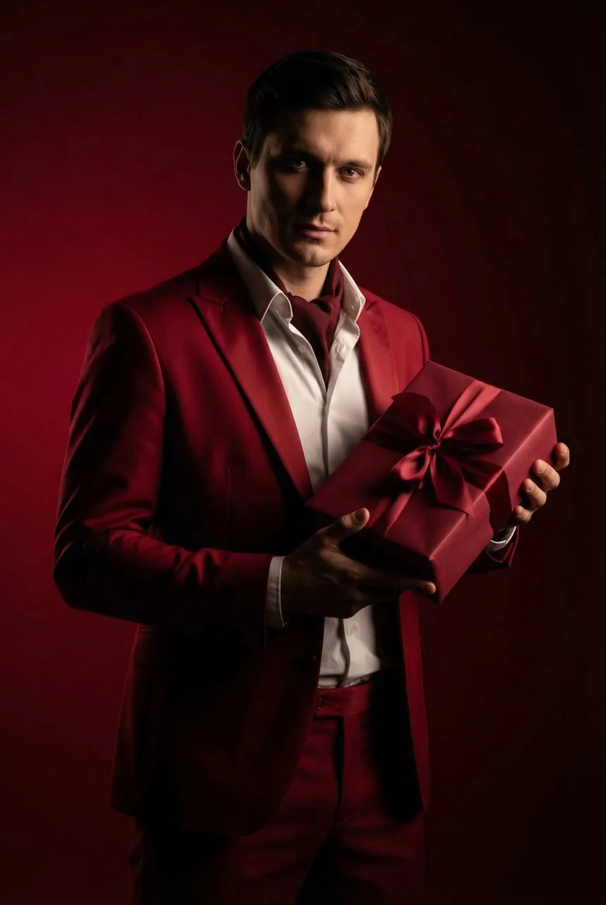 Crimson Gift Offering Studio Portrait