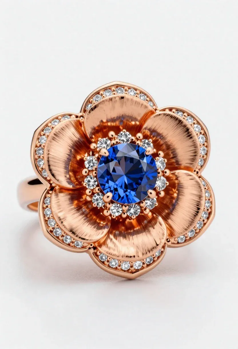 Close-up Macro Shot Exquisite Flower-shaped Ring Soft White Surface With
