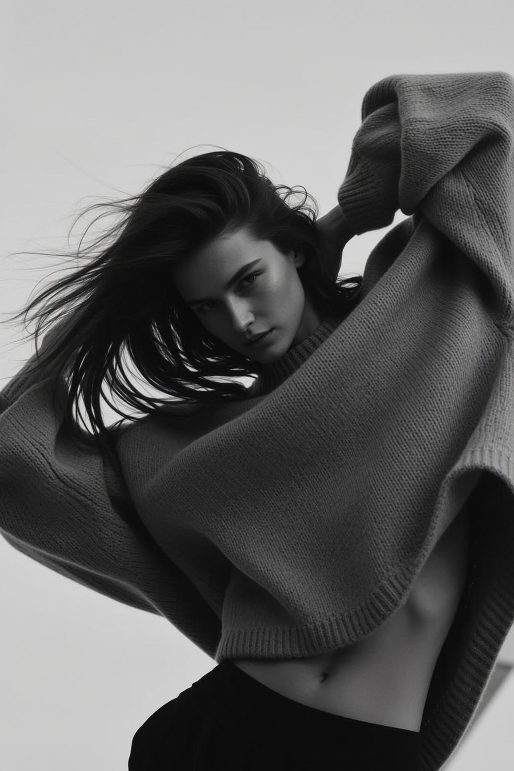 Striking High-contrast Black And White Portrait Features Young Woman With