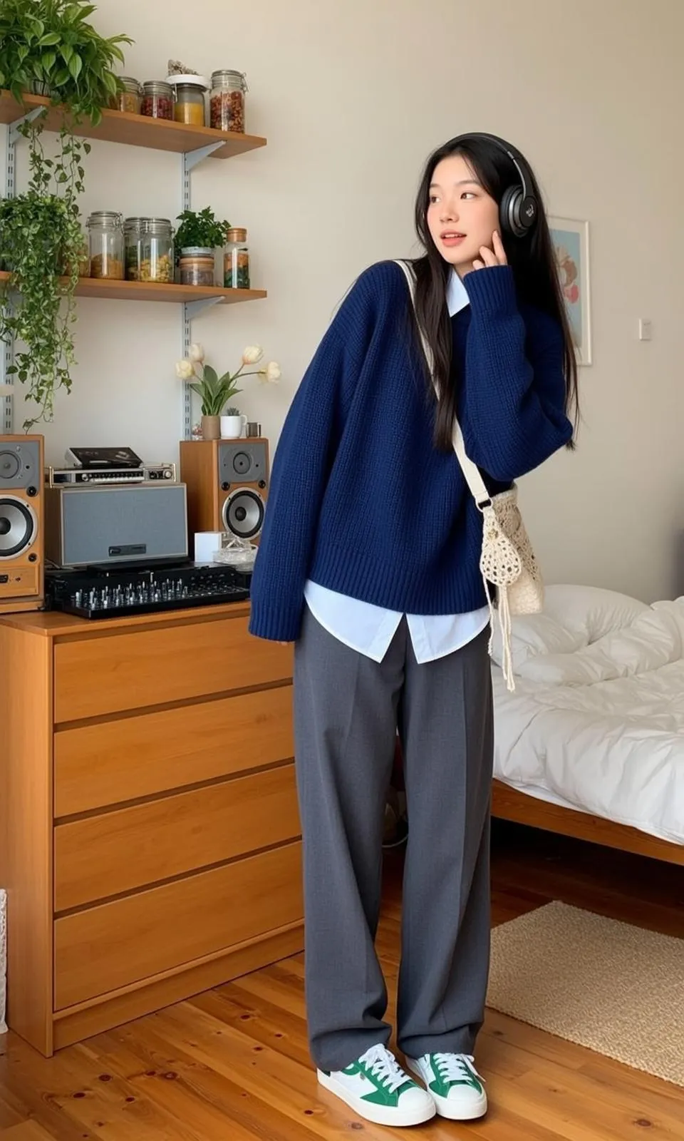 Casual Young Long Black Fair White Collared