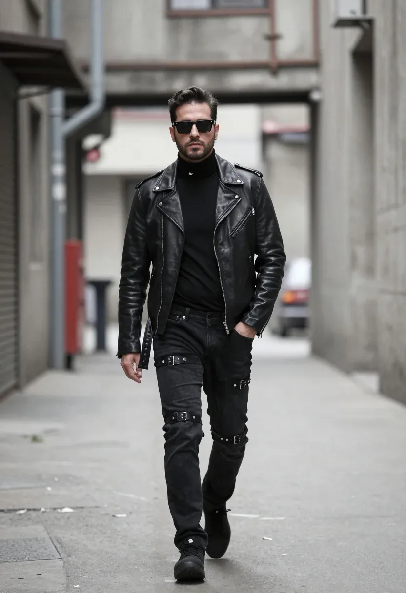Stylish Man Walking Confidently Down Gritty Urban Alleyway Subject Man