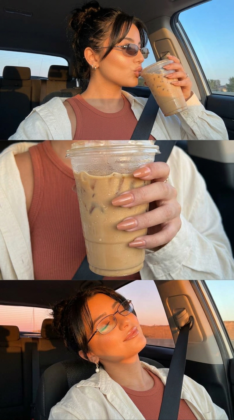 Car Passenger Iced Coffee Sip Silver Glasses