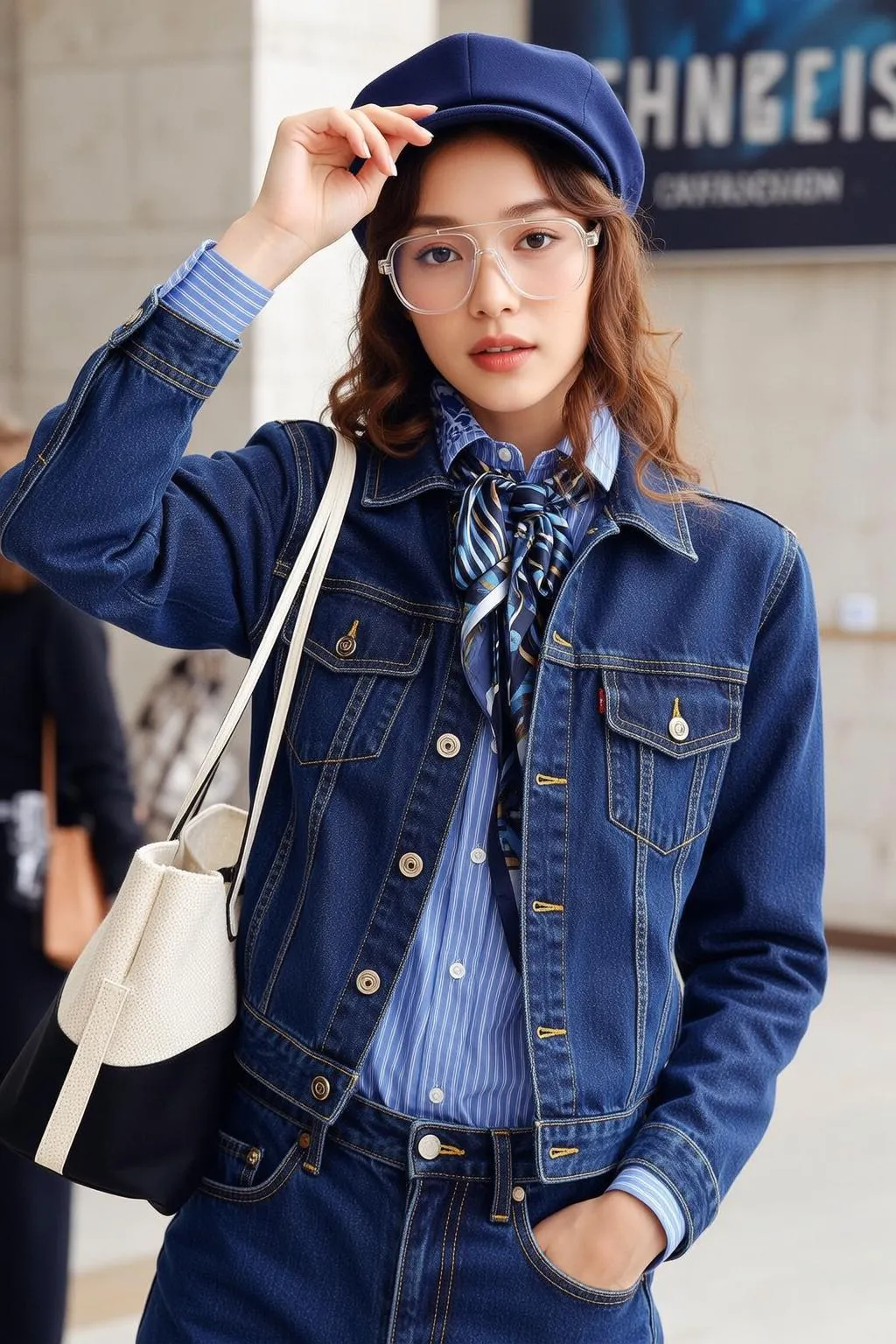 Glasses And Blue Beret Scarf Portrait