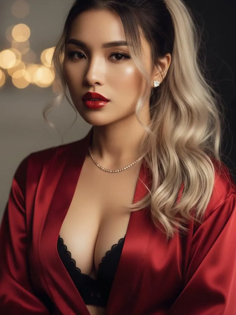 Deep Red Silk Robe With Bokeh Lighting