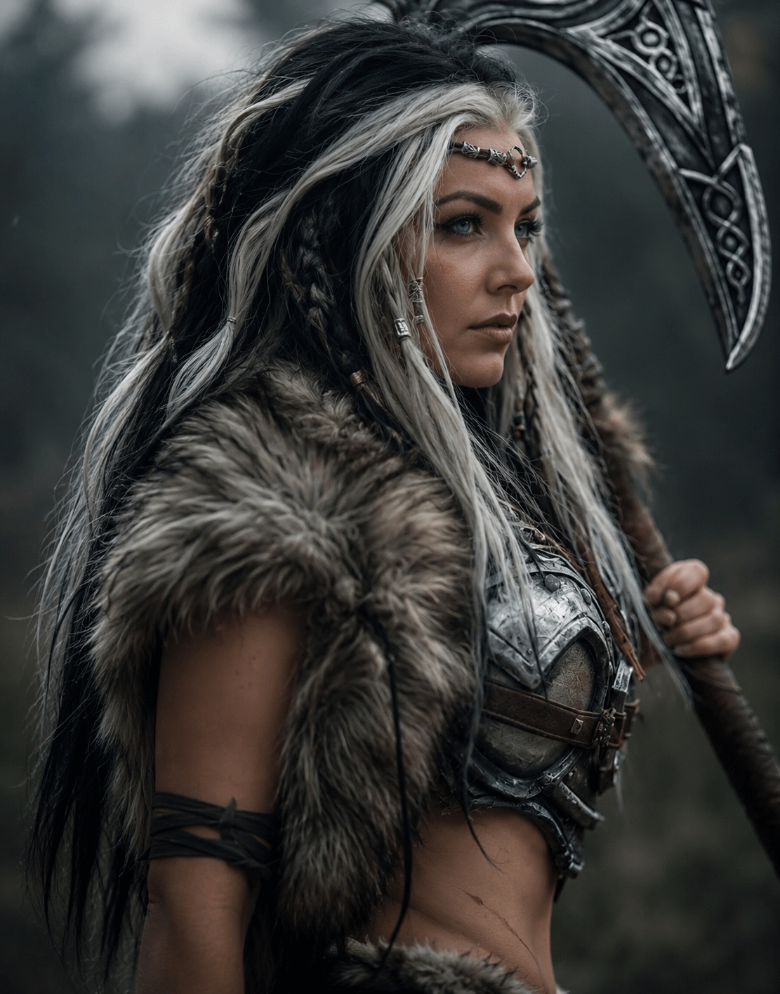 Fierce Warrior Misty Forest Silver Armor Scythe