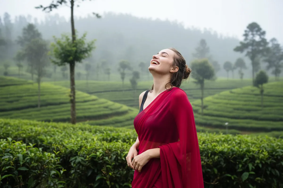 Joyful Crimson Saree Portrait
