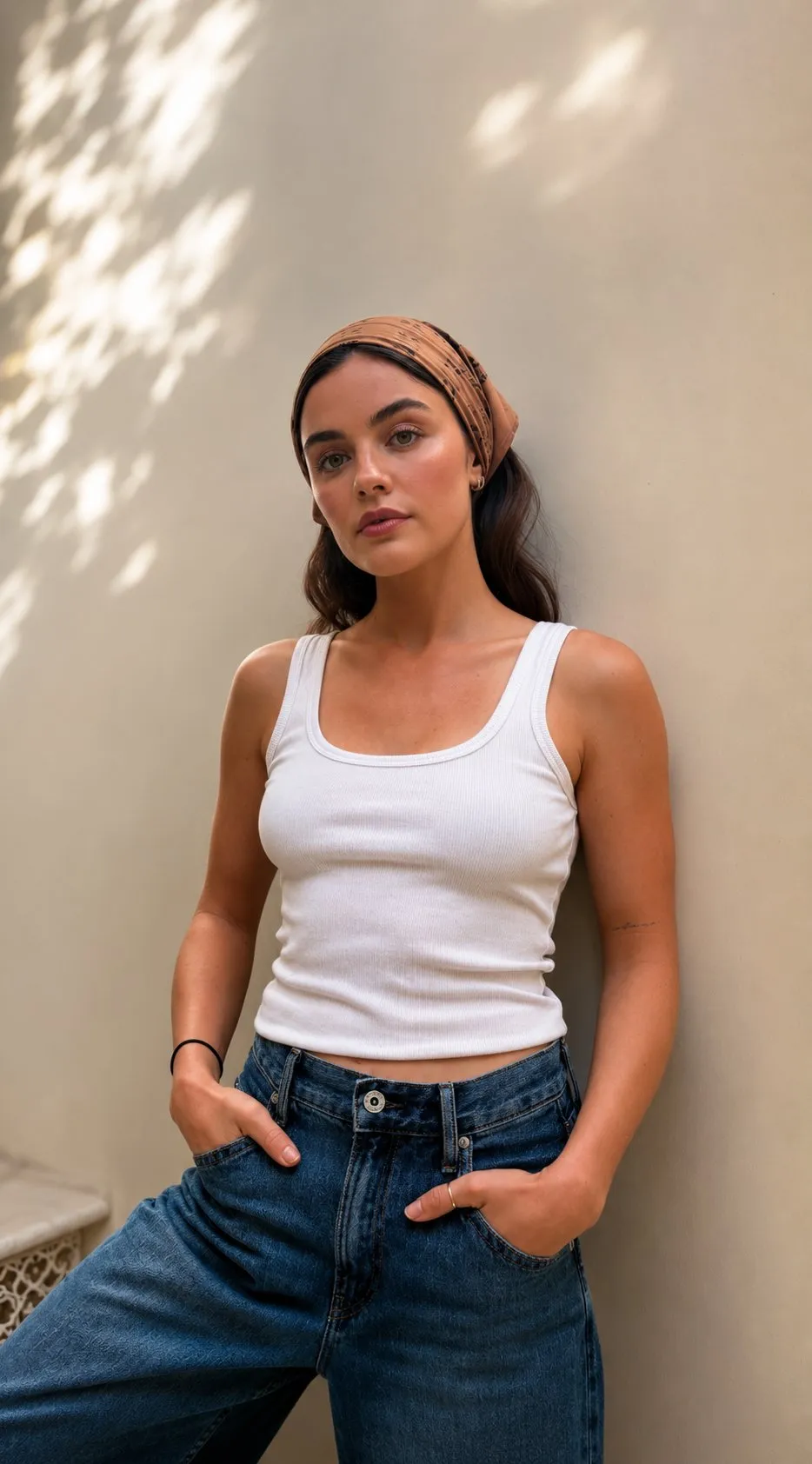 Fitted White Ribbed Tank Top By Smooth Plaster Wall