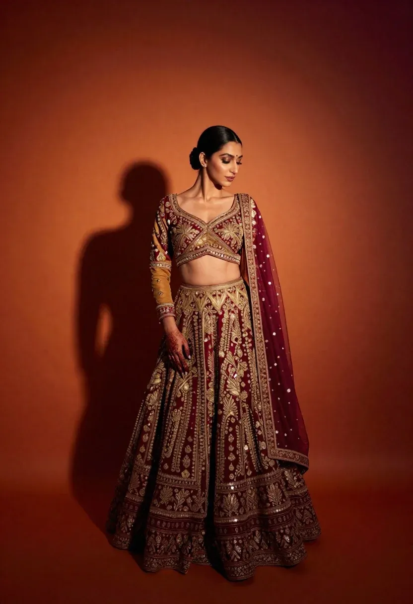 Full-length Portrait Woman Standing Graceful Pose Against Warm Gradient Background