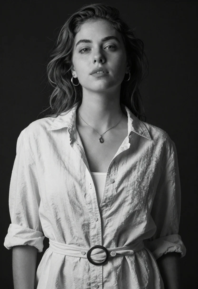 High-key Black And White Studio Portrait Woman With Soft Features reference photo