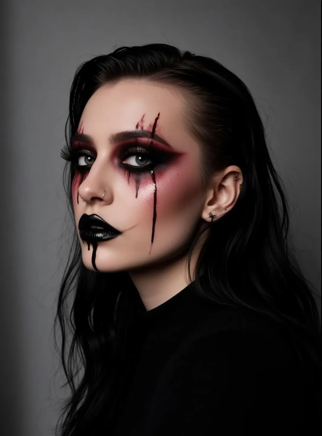 Halloween Makeup Young Long Black Wavy Pale