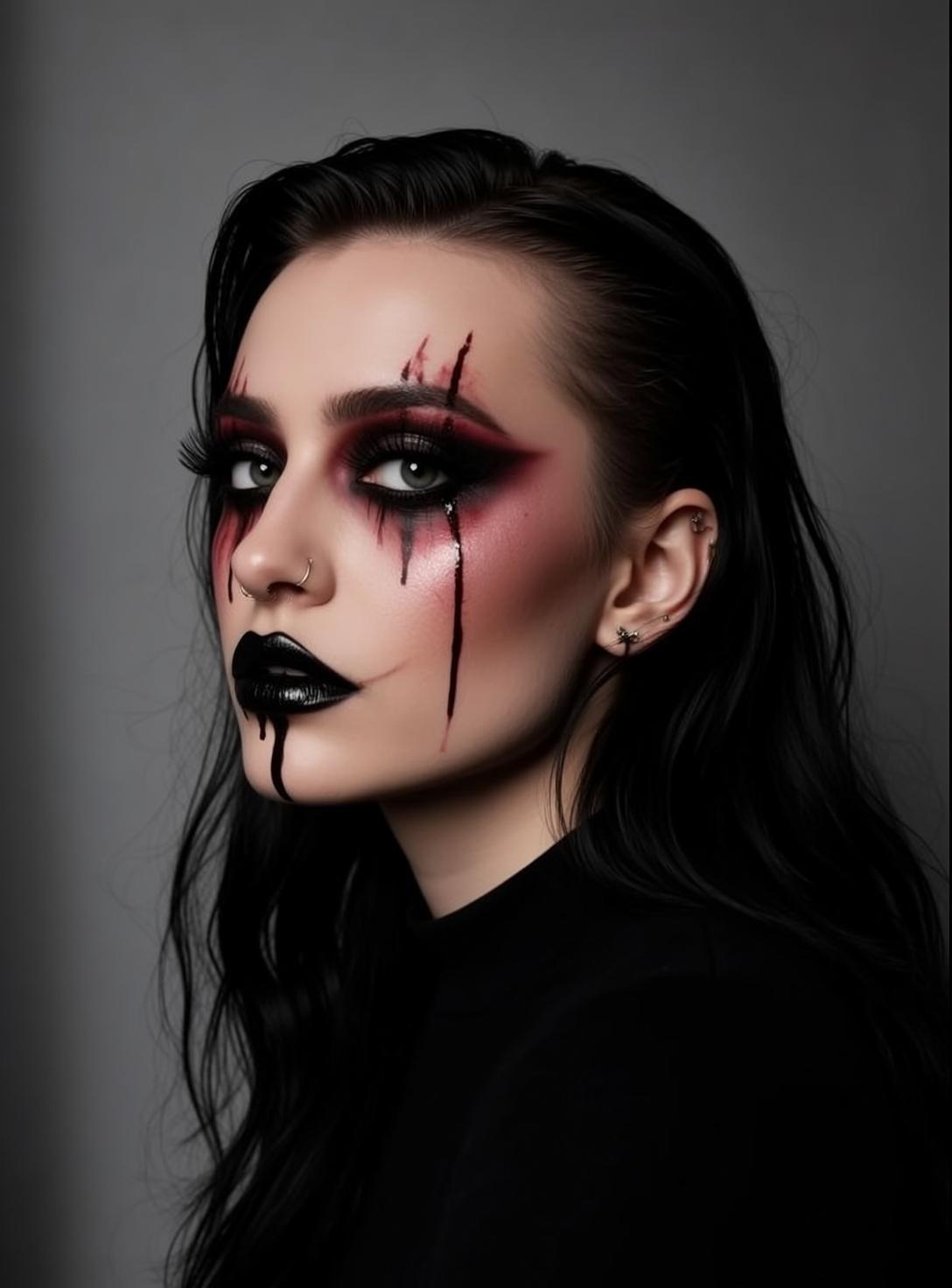 Halloween Makeup Young Long Black Wavy Pale