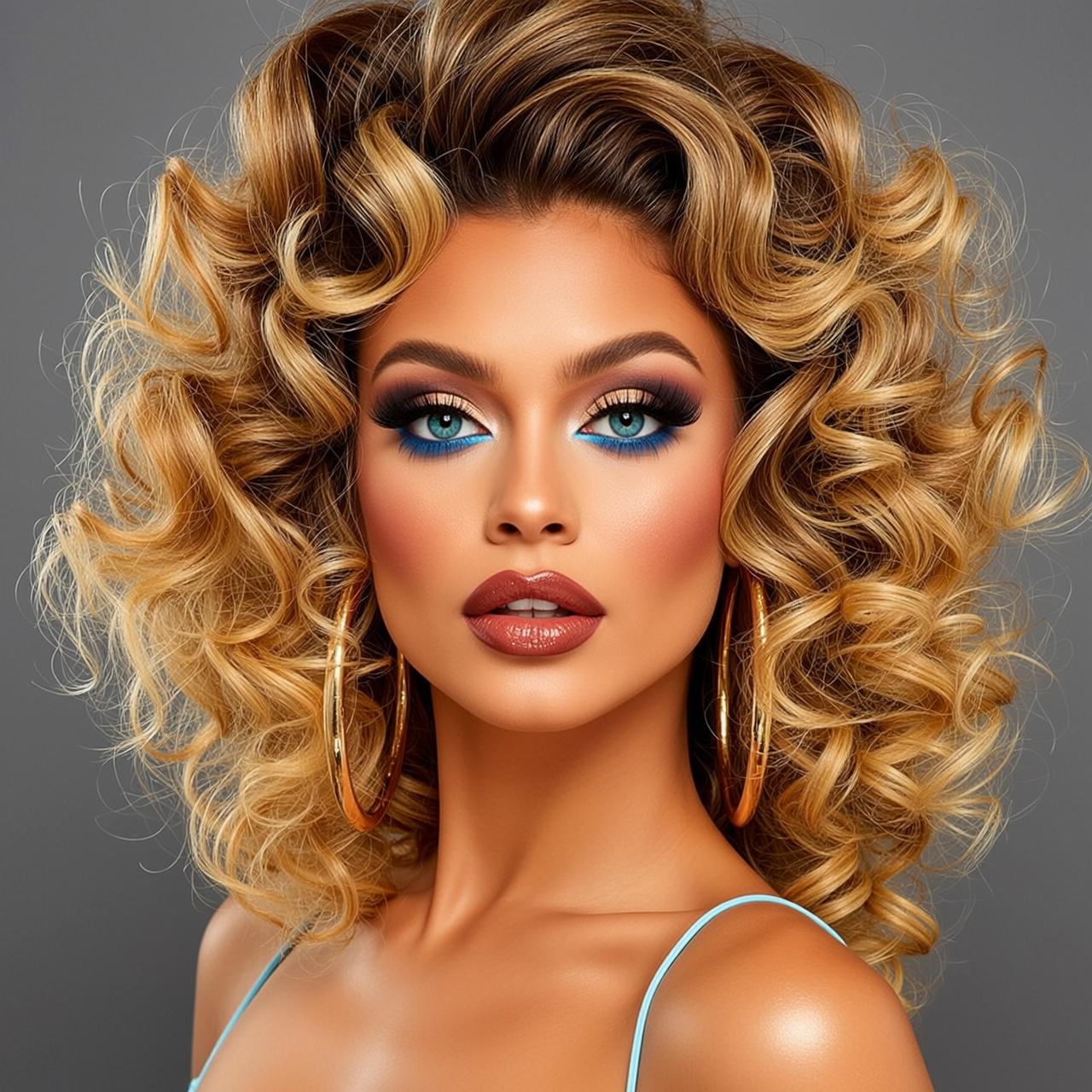 Blonde Curls Studio Portrait Gold Hoops