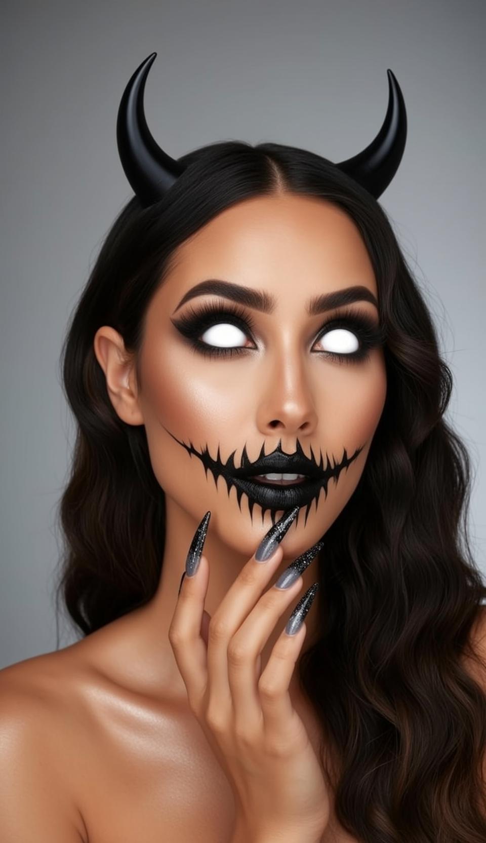 Halloween Makeup Young Long Wavy Dark Brown