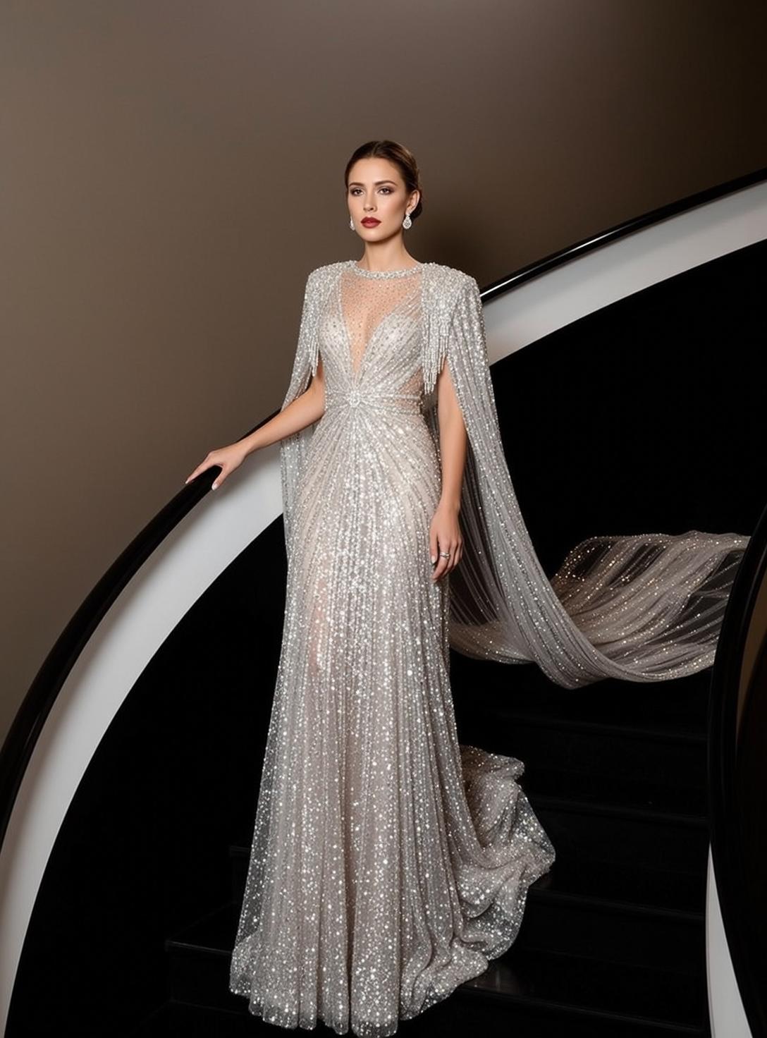 Sparkling Gown Staircase Portrait