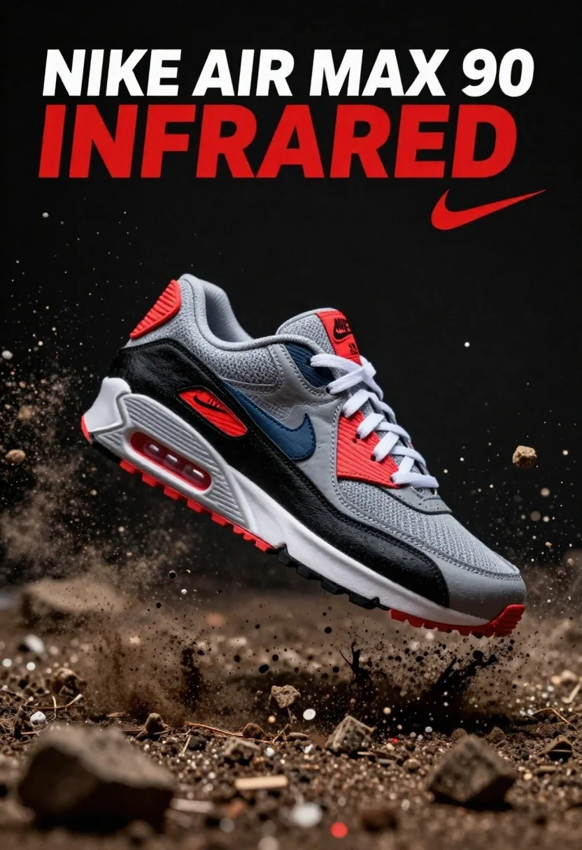 Nike Air Max Sneaker Suspended Mid-air Amidst Explosion Dirt And