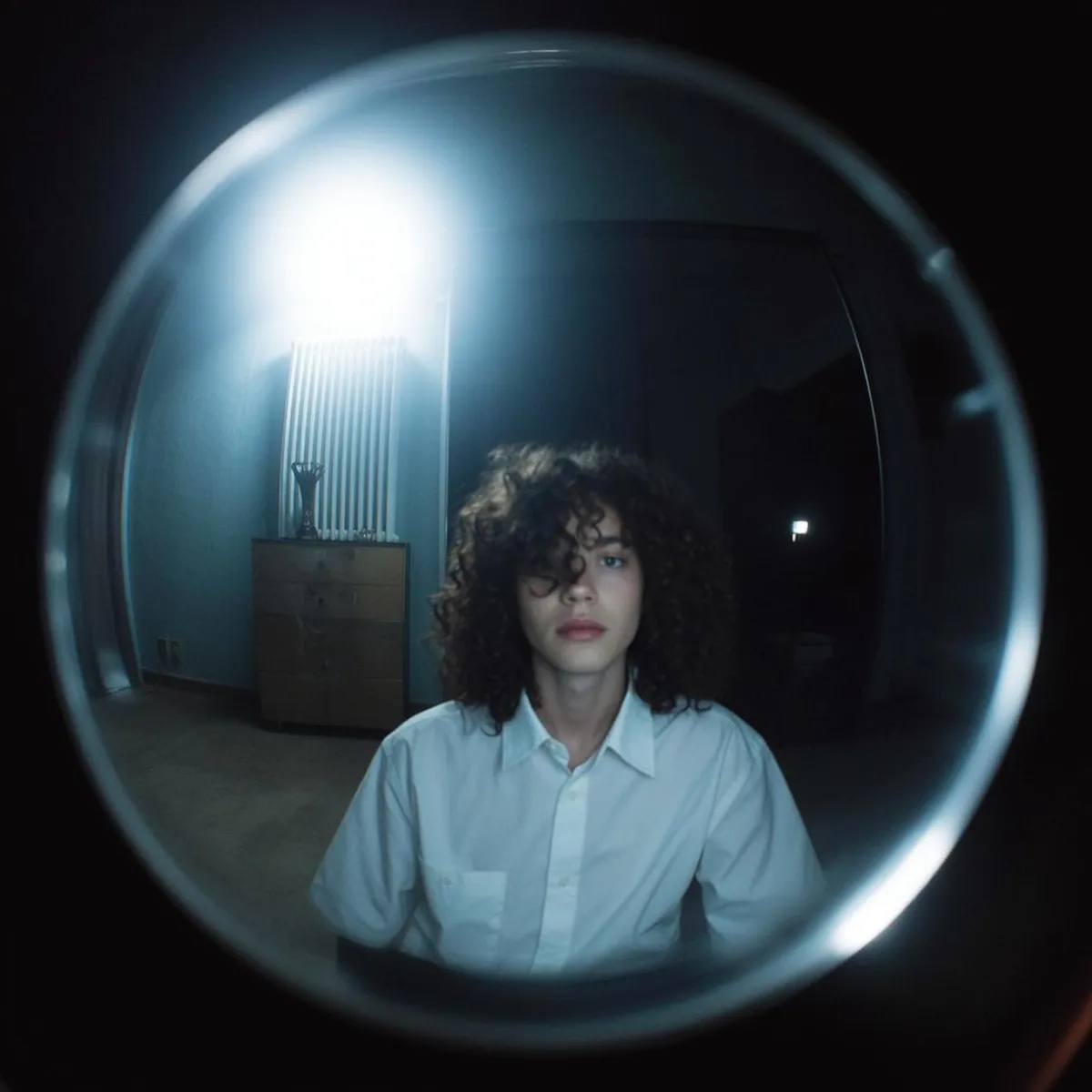 Fisheye Young Dark Curly Medium Length Fair