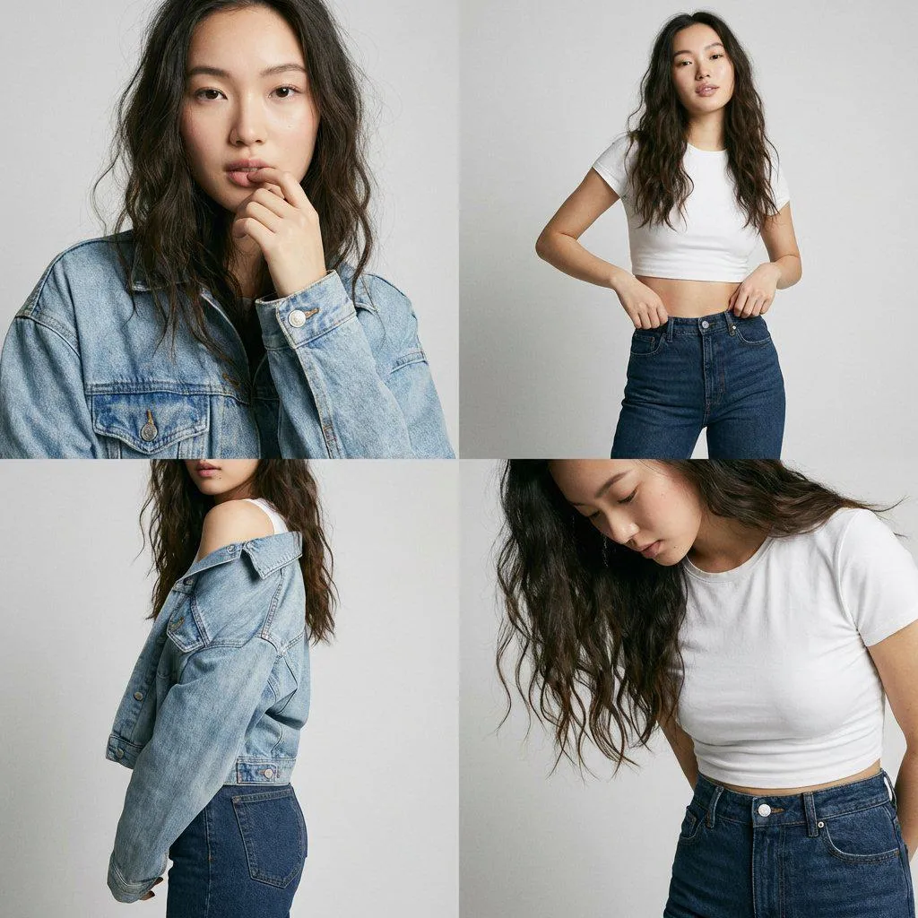 Denim Jacket White Top Collage Pose Ideas