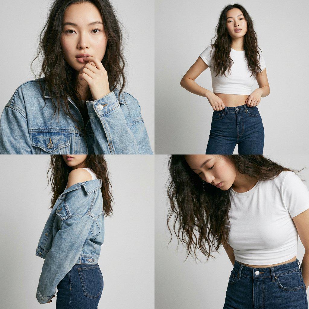 Denim Jacket White Top Collage Pose Ideas