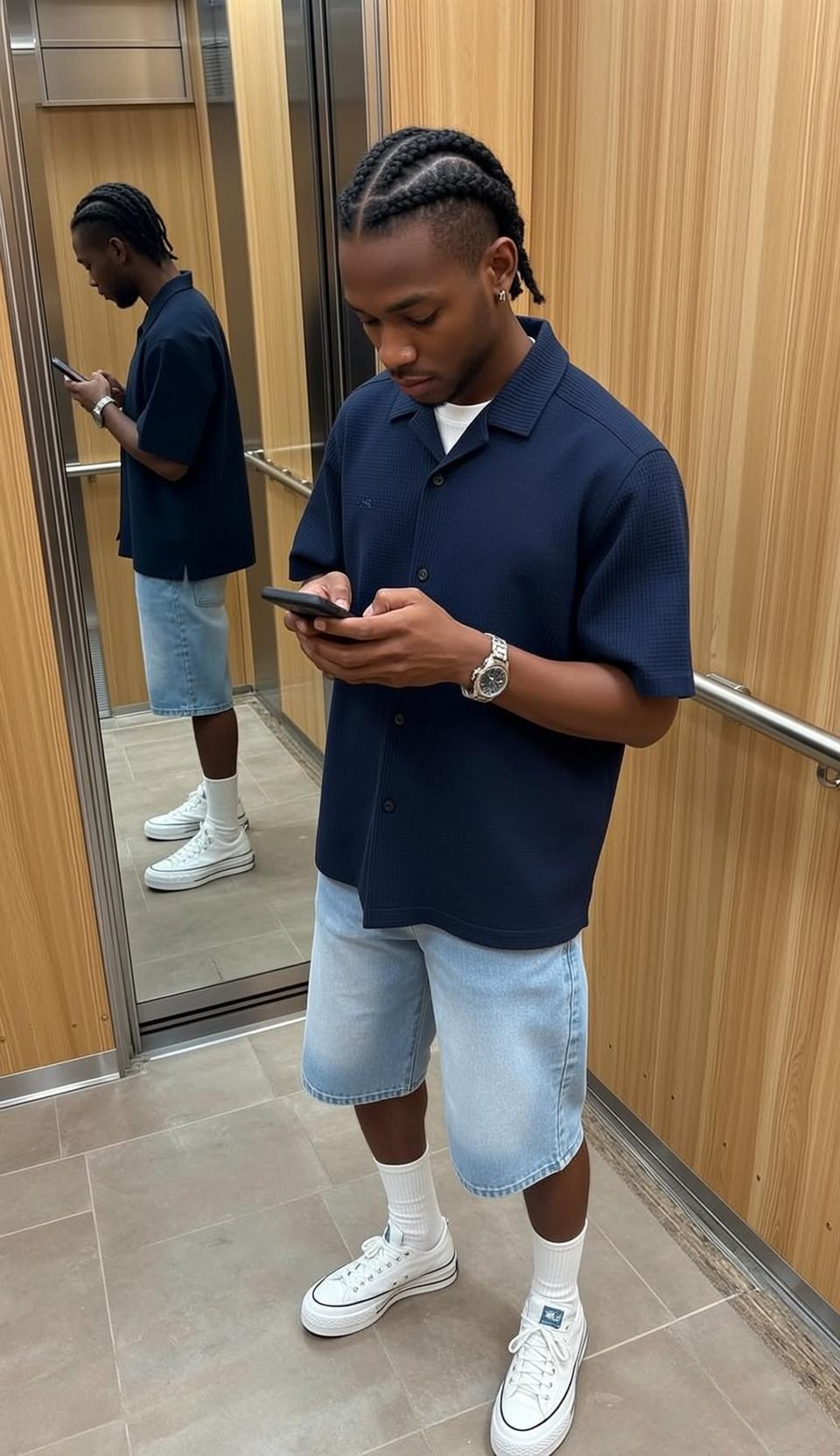 Elevator Denim Shorts Selfie