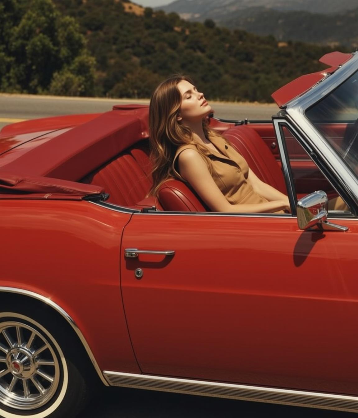 Red Convertible Roadside Serenity
